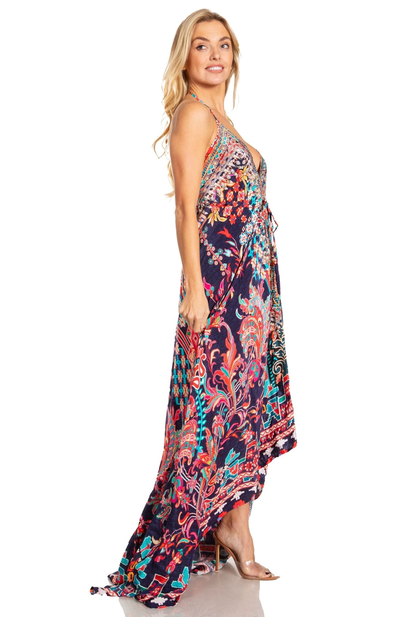 Sakkas Lizi 2025 Womens Maxi High-low Halter Handkerchief Long Dress Beach Party dresses La Vie Bien Sakkas Lizi 2025 Womens Maxi High-low Halter Handkerchief Long Dress Beach Party