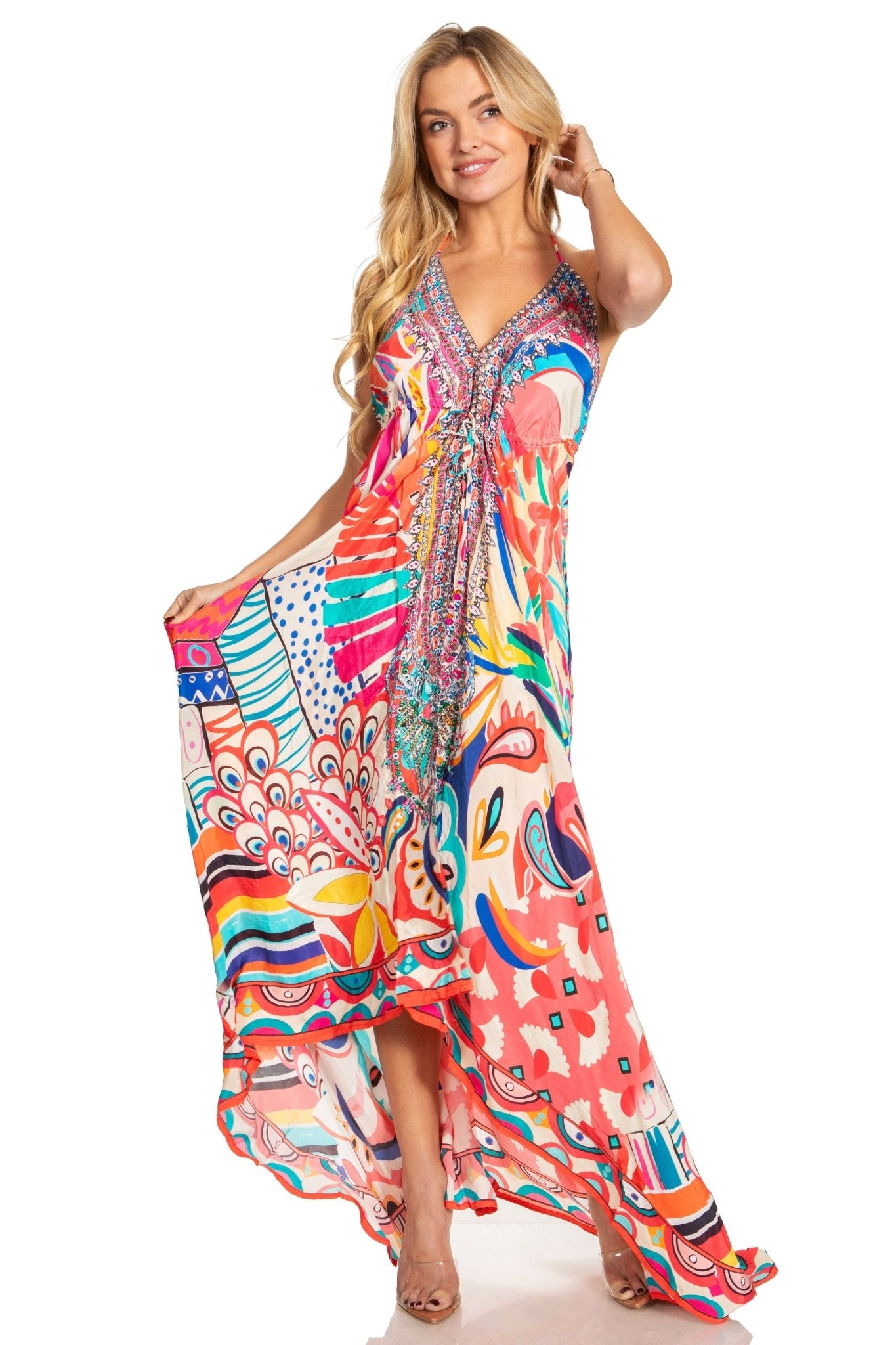 Sakkas Lizi 2025 Womens Maxi High-low Halter Handkerchief Long Dress Beach Party dresses La Vie Bien Sakkas Lizi 2025 Womens Maxi High-low Halter Handkerchief Long Dress Beach Party