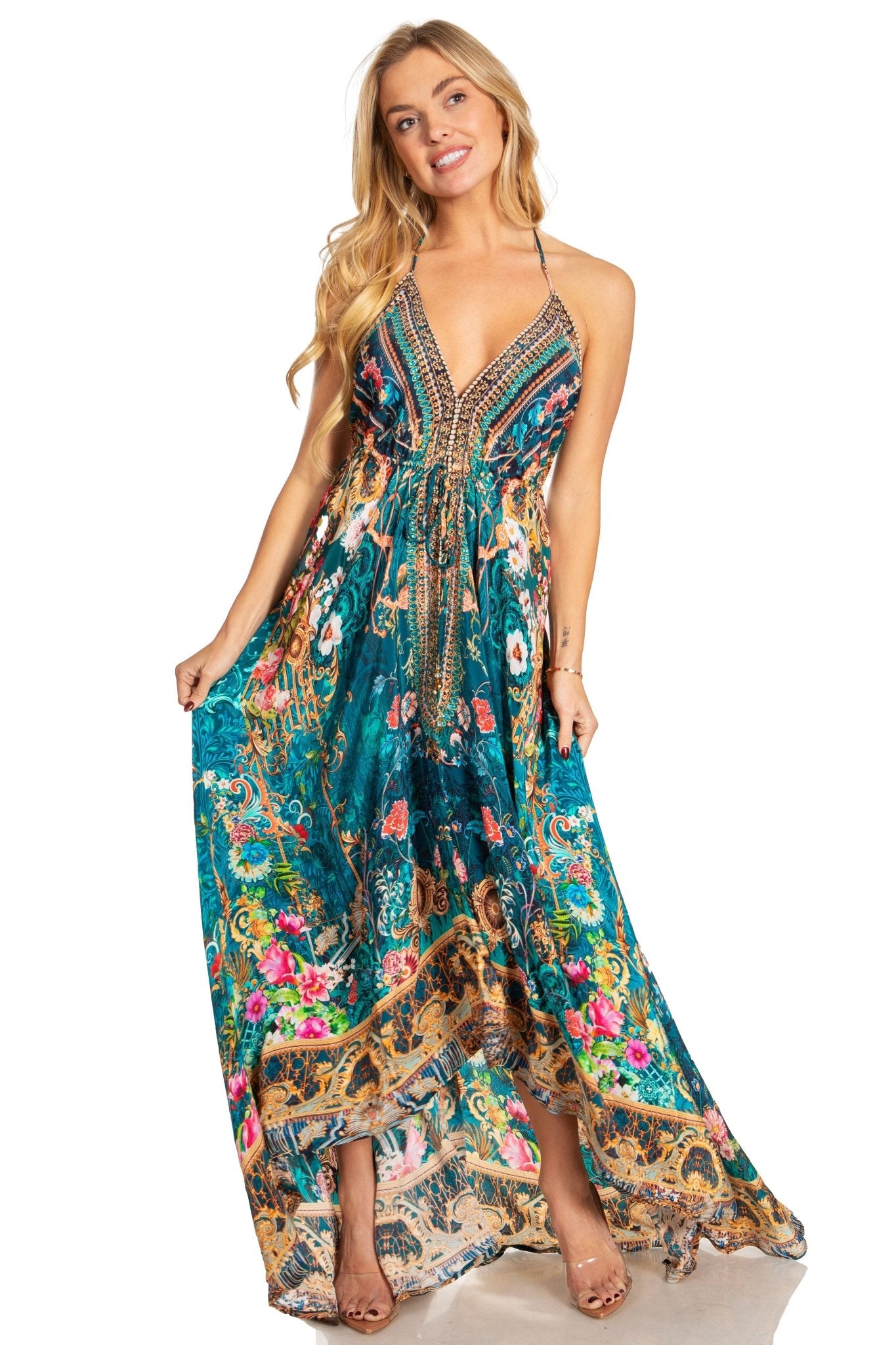 Sakkas Lizi 2025 Womens Maxi High-low Halter Handkerchief Long Dress Beach Party dresses La Vie Bien Sakkas Lizi 2025 Womens Maxi High-low Halter Handkerchief Long Dress Beach Party