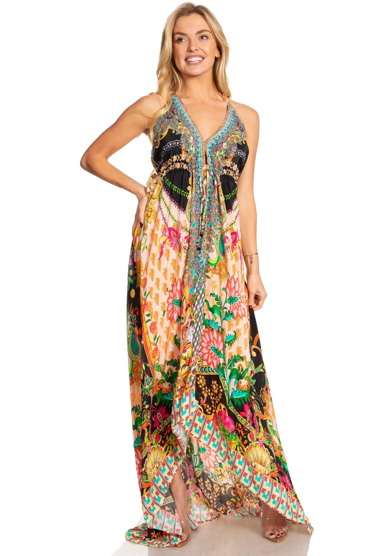 Sakkas Lizi 2025 Womens Maxi High-low Halter Handkerchief Long Dress Beach Party dresses La Vie Bien Sakkas Lizi 2025 Womens Maxi High-low Halter Handkerchief Long Dress Beach Party