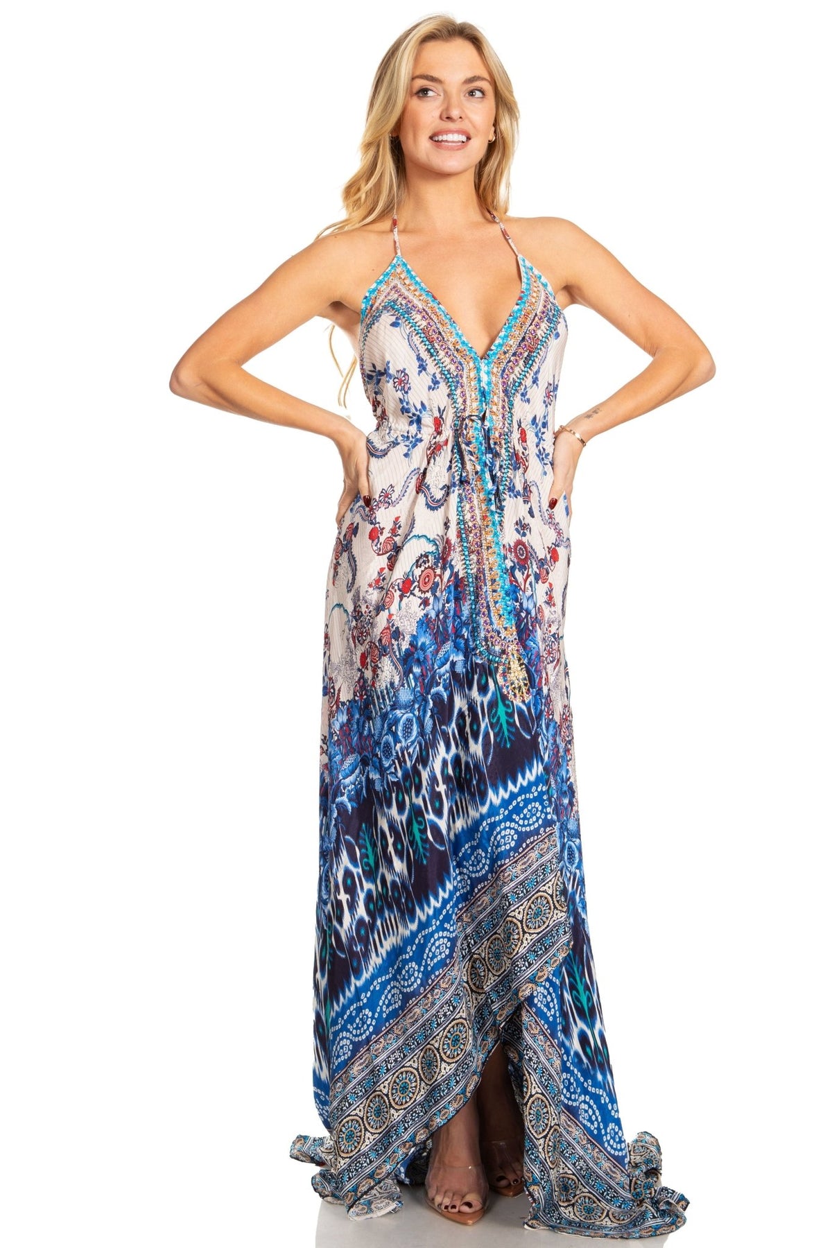 Sakkas Lizi 2025 Womens Maxi High-low Halter Handkerchief Long Dress Beach Party dresses La Vie Bien Sakkas Lizi 2025 Womens Maxi High-low Halter Handkerchief Long Dress Beach Party