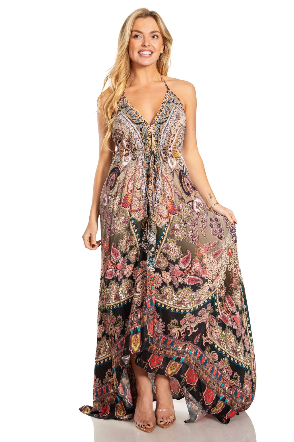 Sakkas Lizi 2025 Womens Maxi High-low Halter Handkerchief Long Dress Beach Party dresses La Vie Bien Sakkas Lizi 2025 Womens Maxi High-low Halter Handkerchief Long Dress Beach Party