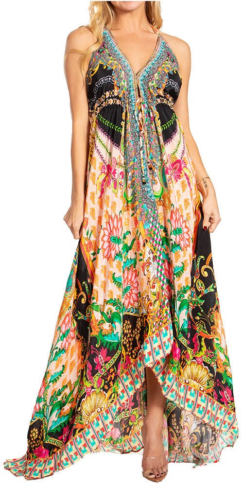 Sakkas Lizi 2025 Womens Maxi High-low Halter Handkerchief Long Dress Beach Party dresses La Vie Bien Sakkas Lizi 2025 Womens Maxi High-low Halter Handkerchief Long Dress Beach Party