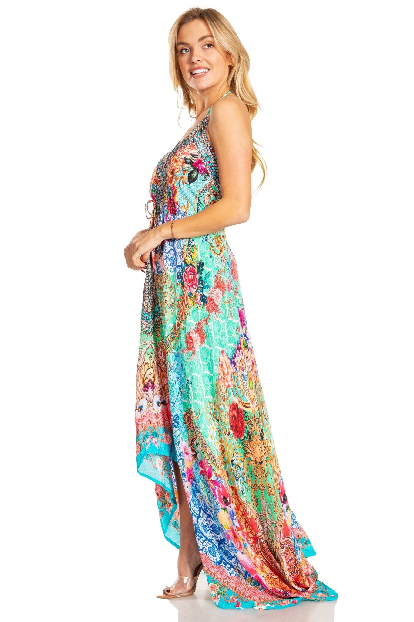 Sakkas Lizi 2025 Womens Maxi High-low Halter Handkerchief Long Dress Beach Party dresses La Vie Bien Sakkas Lizi 2025 Womens Maxi High-low Halter Handkerchief Long Dress Beach Party