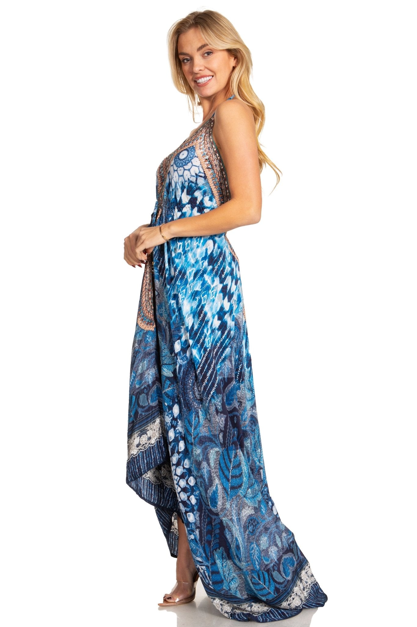 Sakkas Lizi 2025 Womens Maxi High-low Halter Handkerchief Long Dress Beach Party dresses La Vie Bien Sakkas Lizi 2025 Womens Maxi High-low Halter Handkerchief Long Dress Beach Party