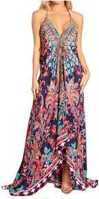 Sakkas Lizi 2025 Womens Maxi High-low Halter Handkerchief Long Dress Beach Party dresses La Vie Bien Sakkas Lizi 2025 Womens Maxi High-low Halter Handkerchief Long Dress Beach Party