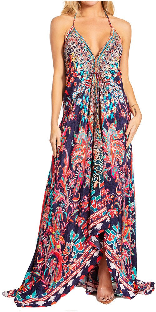 Sakkas Lizi 2025 Womens Maxi High-low Halter Handkerchief Long Dress Beach Party dresses La Vie Bien Sakkas Lizi 2025 Womens Maxi High-low Halter Handkerchief Long Dress Beach Party