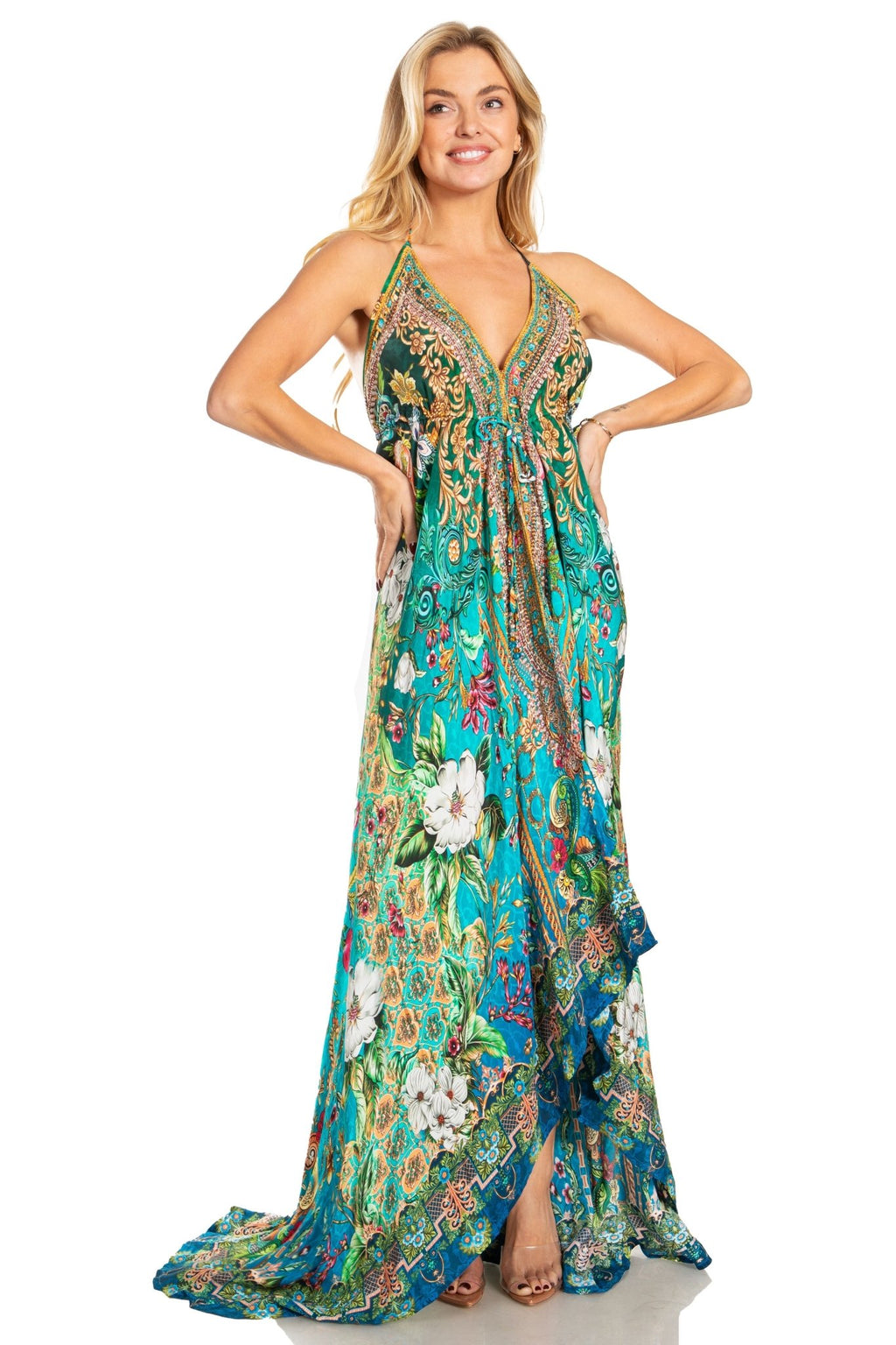 Sakkas Lizi 2025 Womens Maxi High-low Halter Handkerchief Long Dress Beach Party dresses La Vie Bien Sakkas Lizi 2025 Womens Maxi High-low Halter Handkerchief Long Dress Beach Party