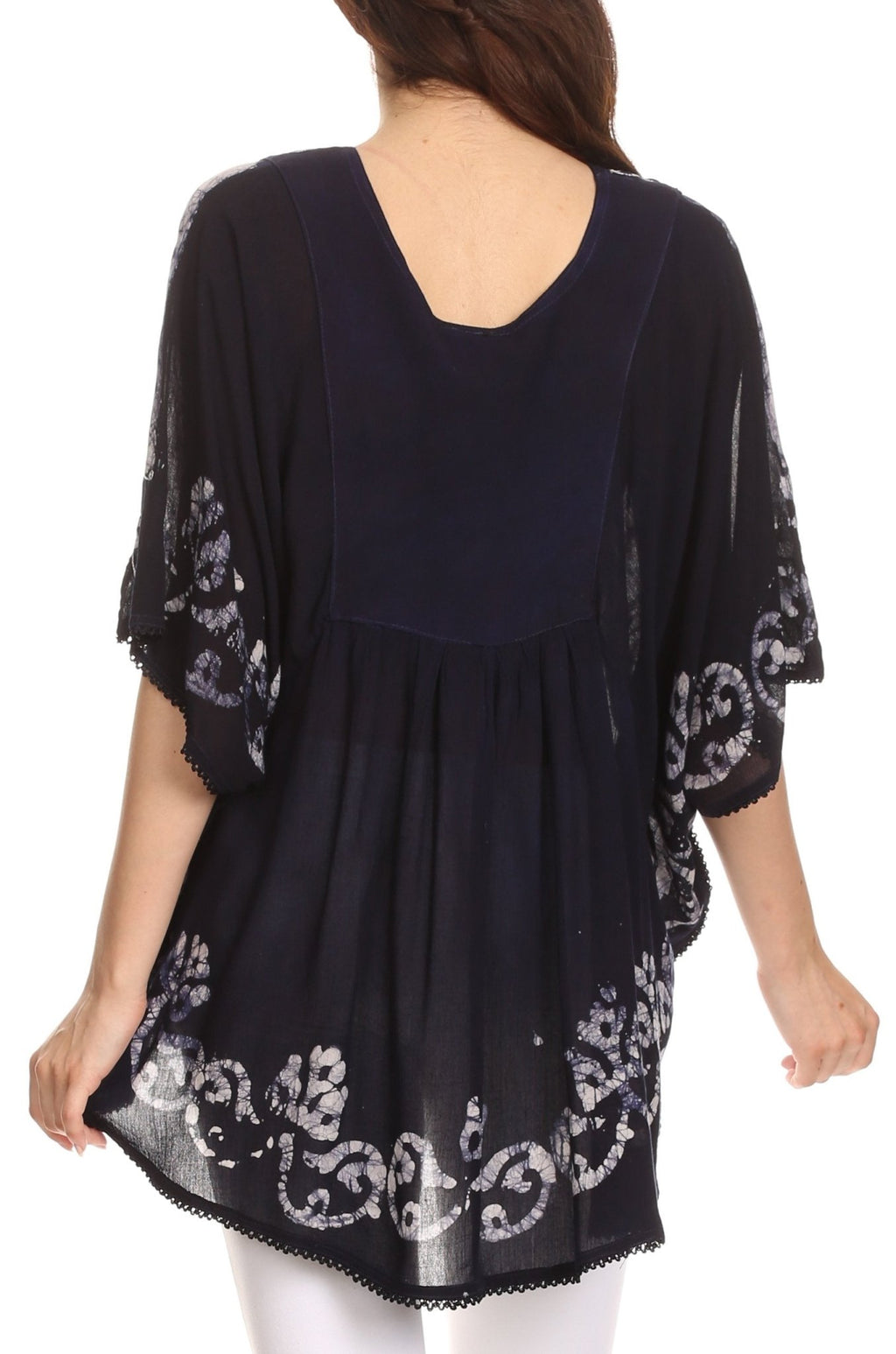 Sakkas Lynda Two Tone Batik Embroidered Palm Tree Peasant Top / Poncho tops La Vie Bien Sakkas Lynda Two Tone Batik Embroidered Palm Tree Peasant Top / Poncho