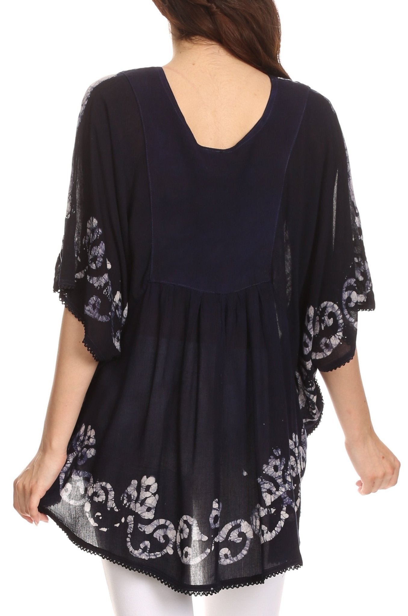 Sakkas Lynda Two Tone Batik Embroidered Palm Tree Peasant Top / Poncho tops La Vie Bien Sakkas Lynda Two Tone Batik Embroidered Palm Tree Peasant Top / Poncho
