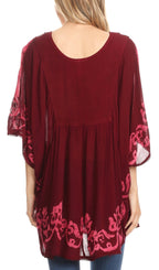 Sakkas Lynda Two Tone Batik Embroidered Palm Tree Peasant Top / Poncho tops La Vie Bien Sakkas Lynda Two Tone Batik Embroidered Palm Tree Peasant Top / Poncho