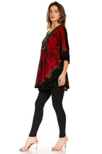 Sakkas Lynda Two Tone Batik Embroidered Palm Tree Peasant Top / Poncho tops La Vie Bien Sakkas Lynda Two Tone Batik Embroidered Palm Tree Peasant Top / Poncho
