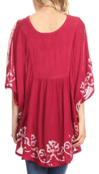 Sakkas Lynda Two Tone Batik Embroidered Palm Tree Peasant Top / Poncho tops La Vie Bien Sakkas Lynda Two Tone Batik Embroidered Palm Tree Peasant Top / Poncho