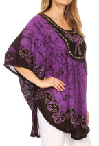 Sakkas Lynda Two Tone Batik Embroidered Palm Tree Peasant Top / Poncho tops La Vie Bien Sakkas Lynda Two Tone Batik Embroidered Palm Tree Peasant Top / Poncho