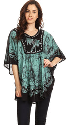 Sakkas Lynda Two Tone Batik Embroidered Palm Tree Peasant Top / Poncho tops La Vie Bien Sakkas Lynda Two Tone Batik Embroidered Palm Tree Peasant Top / Poncho