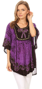 Sakkas Lynda Two Tone Batik Embroidered Palm Tree Peasant Top / Poncho tops La Vie Bien Sakkas Lynda Two Tone Batik Embroidered Palm Tree Peasant Top / Poncho