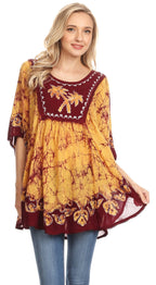 Sakkas Lynda Two Tone Batik Embroidered Palm Tree Peasant Top / Poncho tops La Vie Bien Sakkas Lynda Two Tone Batik Embroidered Palm Tree Peasant Top / Poncho
