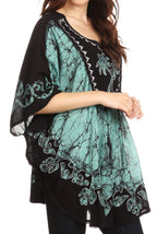Sakkas Lynda Two Tone Batik Embroidered Palm Tree Peasant Top / Poncho tops La Vie Bien Sakkas Lynda Two Tone Batik Embroidered Palm Tree Peasant Top / Poncho
