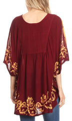 Sakkas Lynda Two Tone Batik Embroidered Palm Tree Peasant Top / Poncho tops La Vie Bien Sakkas Lynda Two Tone Batik Embroidered Palm Tree Peasant Top / Poncho