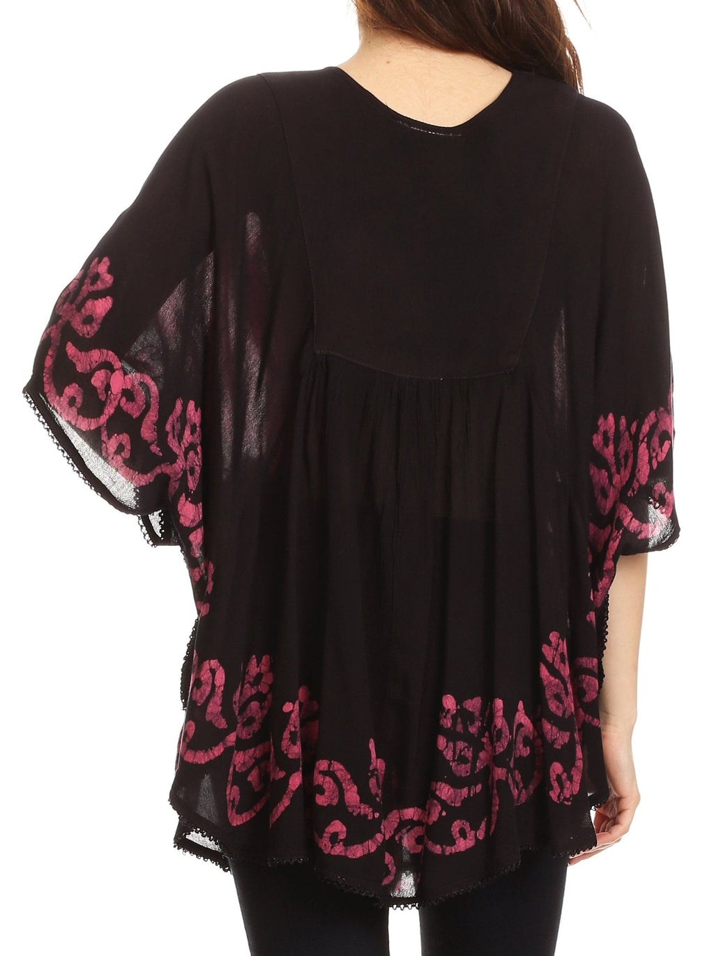 Sakkas Lynda Two Tone Batik Embroidered Palm Tree Peasant Top / Poncho tops La Vie Bien Sakkas Lynda Two Tone Batik Embroidered Palm Tree Peasant Top / Poncho