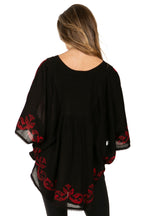 Sakkas Lynda Two Tone Batik Embroidered Palm Tree Peasant Top / Poncho tops La Vie Bien Sakkas Lynda Two Tone Batik Embroidered Palm Tree Peasant Top / Poncho