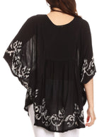 Sakkas Lynda Two Tone Batik Embroidered Palm Tree Peasant Top / Poncho tops La Vie Bien Sakkas Lynda Two Tone Batik Embroidered Palm Tree Peasant Top / Poncho