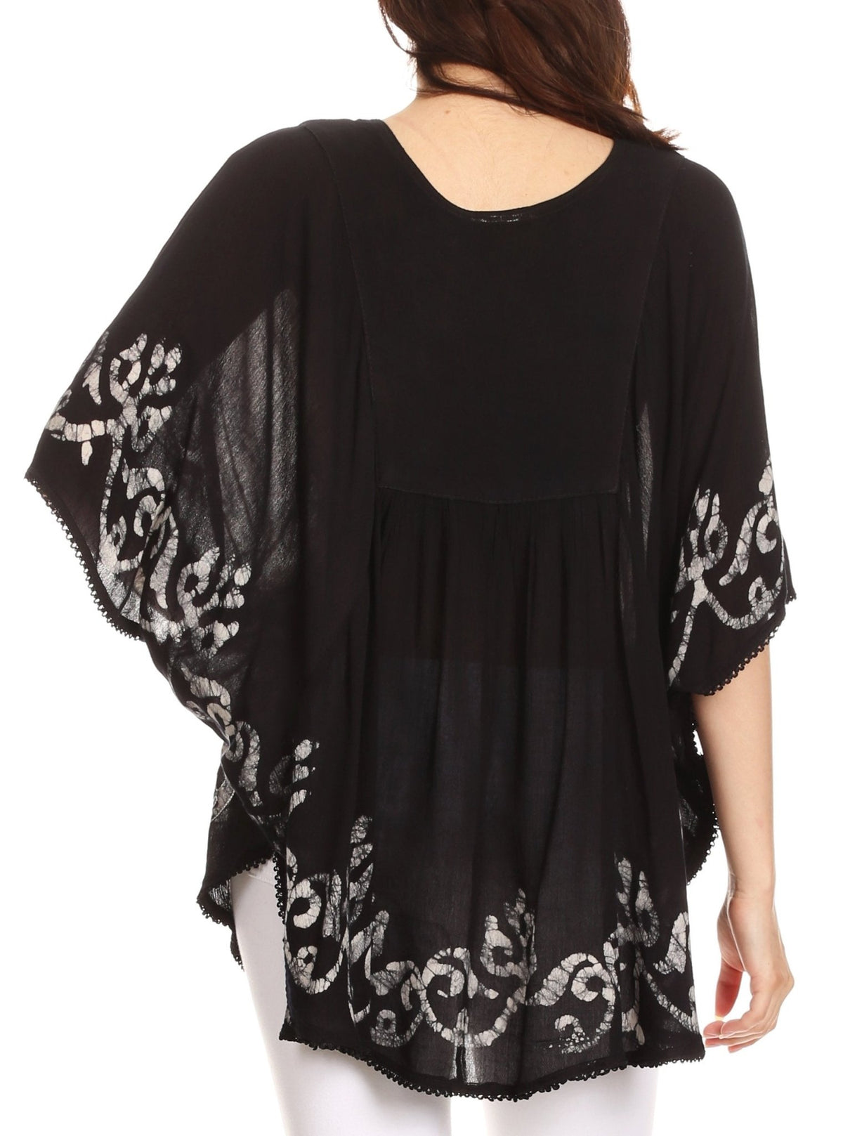 Sakkas Lynda Two Tone Batik Embroidered Palm Tree Peasant Top / Poncho tops La Vie Bien Sakkas Lynda Two Tone Batik Embroidered Palm Tree Peasant Top / Poncho