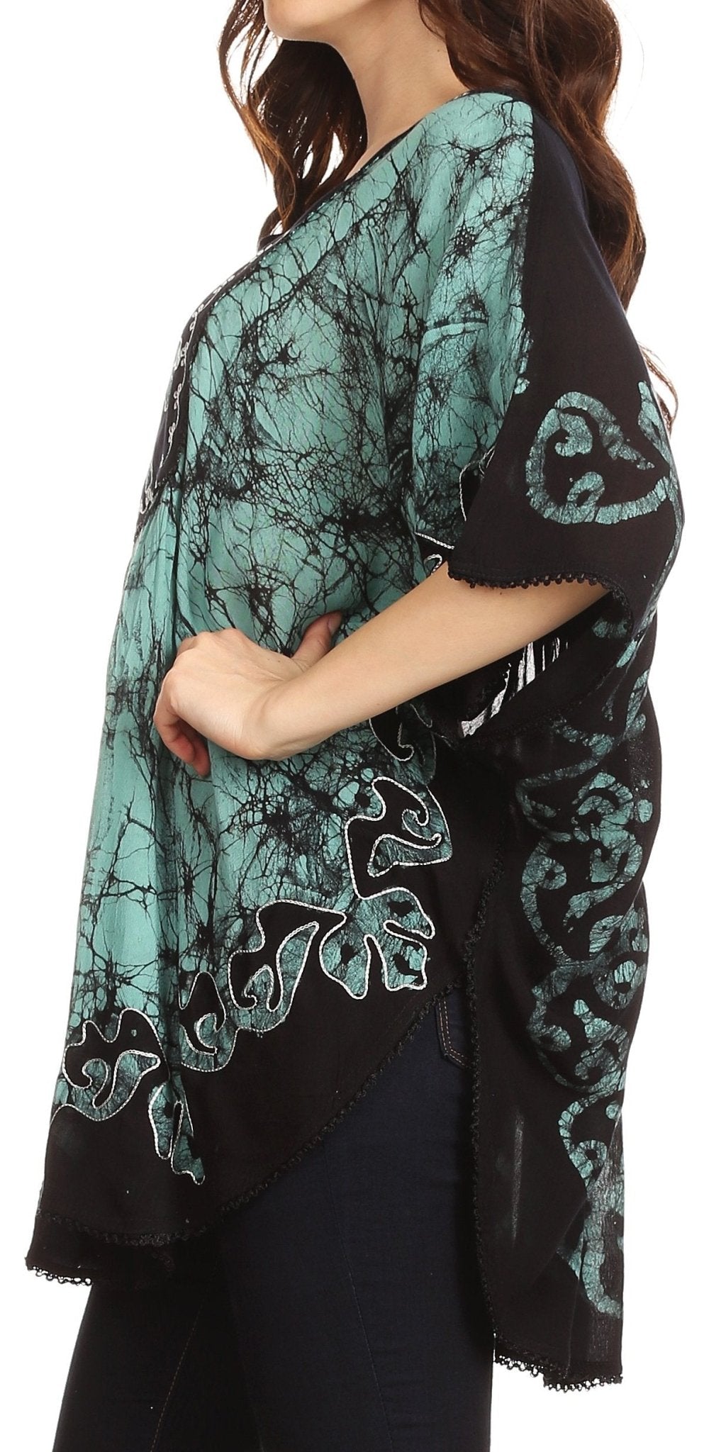 Sakkas Lynda Two Tone Batik Embroidered Palm Tree Peasant Top / Poncho tops La Vie Bien Sakkas Lynda Two Tone Batik Embroidered Palm Tree Peasant Top / Poncho