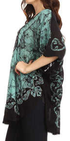 Sakkas Lynda Two Tone Batik Embroidered Palm Tree Peasant Top / Poncho tops La Vie Bien Sakkas Lynda Two Tone Batik Embroidered Palm Tree Peasant Top / Poncho