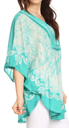 Sakkas Lynda Two Tone Batik Embroidered Palm Tree Peasant Top / Poncho tops La Vie Bien Sakkas Lynda Two Tone Batik Embroidered Palm Tree Peasant Top / Poncho