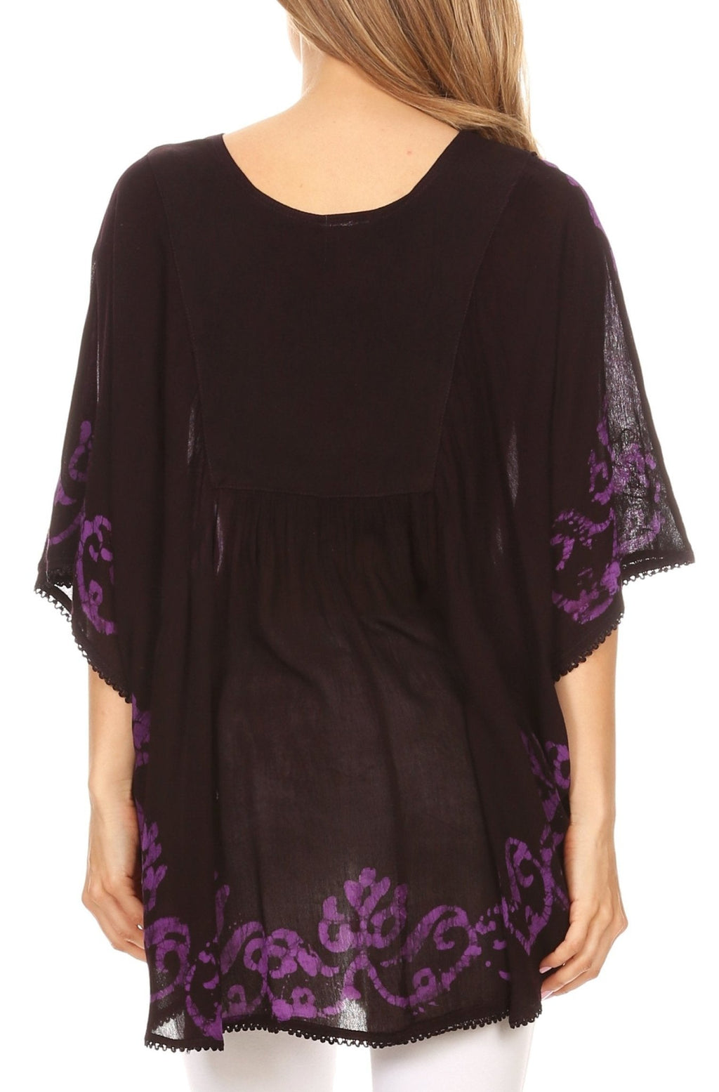 Sakkas Lynda Two Tone Batik Embroidered Palm Tree Peasant Top / Poncho tops La Vie Bien Sakkas Lynda Two Tone Batik Embroidered Palm Tree Peasant Top / Poncho