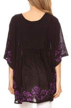 Sakkas Lynda Two Tone Batik Embroidered Palm Tree Peasant Top / Poncho tops La Vie Bien Sakkas Lynda Two Tone Batik Embroidered Palm Tree Peasant Top / Poncho