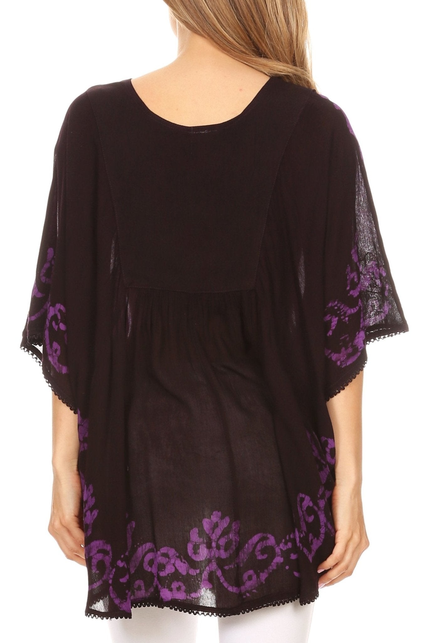Sakkas Lynda Two Tone Batik Embroidered Palm Tree Peasant Top / Poncho tops La Vie Bien Sakkas Lynda Two Tone Batik Embroidered Palm Tree Peasant Top / Poncho