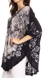 Sakkas Lynda Two Tone Batik Embroidered Palm Tree Peasant Top / Poncho tops La Vie Bien Sakkas Lynda Two Tone Batik Embroidered Palm Tree Peasant Top / Poncho