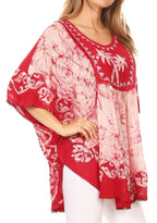 Sakkas Lynda Two Tone Batik Embroidered Palm Tree Peasant Top / Poncho tops La Vie Bien Sakkas Lynda Two Tone Batik Embroidered Palm Tree Peasant Top / Poncho
