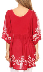 Sakkas Lynda Two Tone Batik Embroidered Palm Tree Peasant Top / Poncho tops La Vie Bien Sakkas Lynda Two Tone Batik Embroidered Palm Tree Peasant Top / Poncho