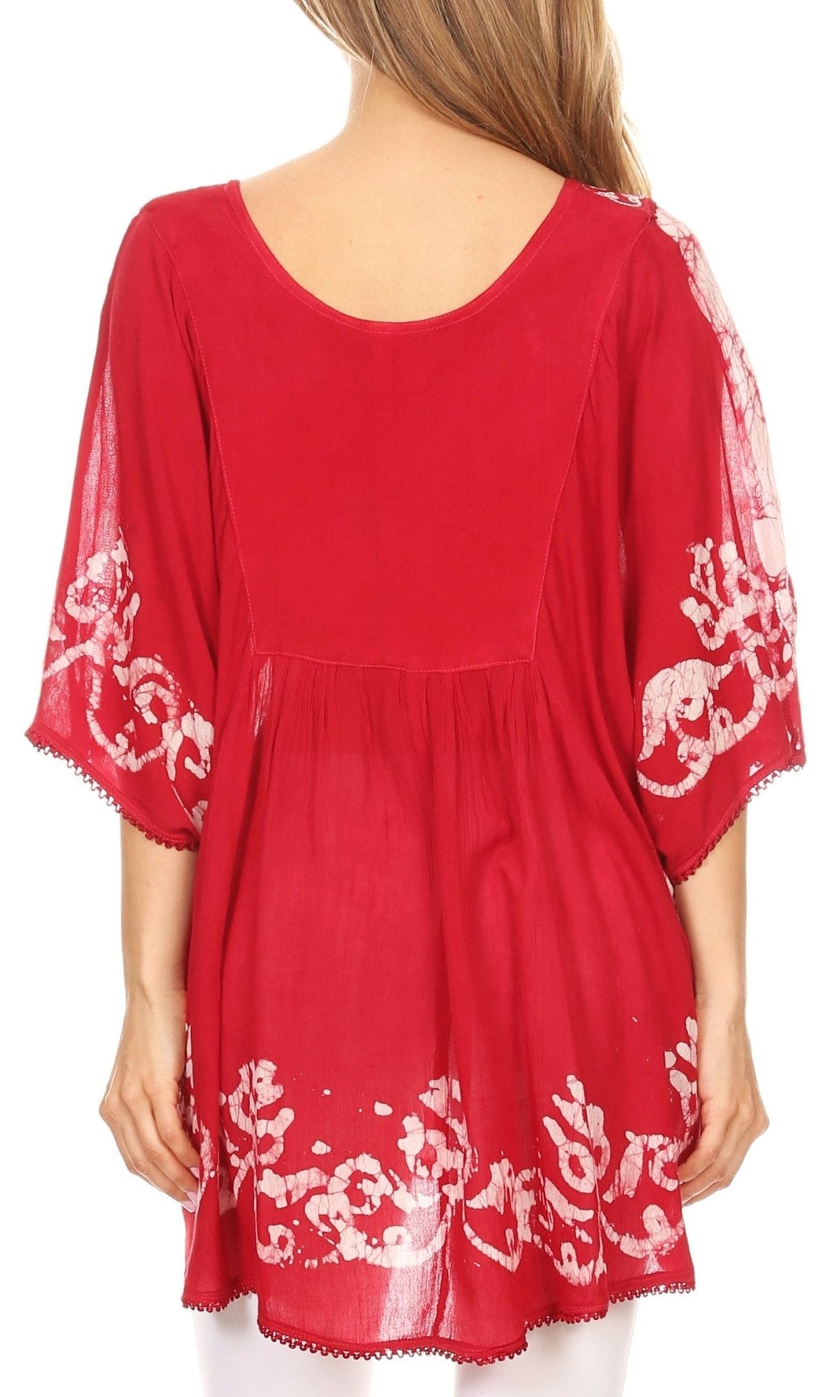 Sakkas Lynda Two Tone Batik Embroidered Palm Tree Peasant Top / Poncho tops La Vie Bien Sakkas Lynda Two Tone Batik Embroidered Palm Tree Peasant Top / Poncho