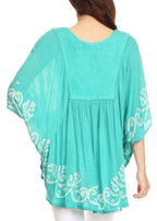 Sakkas Lynda Two Tone Batik Embroidered Palm Tree Peasant Top / Poncho tops La Vie Bien Sakkas Lynda Two Tone Batik Embroidered Palm Tree Peasant Top / Poncho