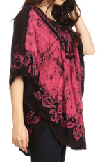 Sakkas Lynda Two Tone Batik Embroidered Palm Tree Peasant Top / Poncho tops La Vie Bien Sakkas Lynda Two Tone Batik Embroidered Palm Tree Peasant Top / Poncho