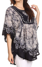 Sakkas Lynda Two Tone Batik Embroidered Palm Tree Peasant Top / Poncho tops La Vie Bien Sakkas Lynda Two Tone Batik Embroidered Palm Tree Peasant Top / Poncho