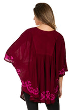 Sakkas Lynda Two Tone Batik Embroidered Palm Tree Peasant Top / Poncho tops La Vie Bien Sakkas Lynda Two Tone Batik Embroidered Palm Tree Peasant Top / Poncho