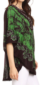 Sakkas Lynda Two Tone Batik Embroidered Palm Tree Peasant Top / Poncho tops La Vie Bien Sakkas Lynda Two Tone Batik Embroidered Palm Tree Peasant Top / Poncho