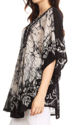 Sakkas Lynda Two Tone Batik Embroidered Palm Tree Peasant Top / Poncho tops La Vie Bien Sakkas Lynda Two Tone Batik Embroidered Palm Tree Peasant Top / Poncho