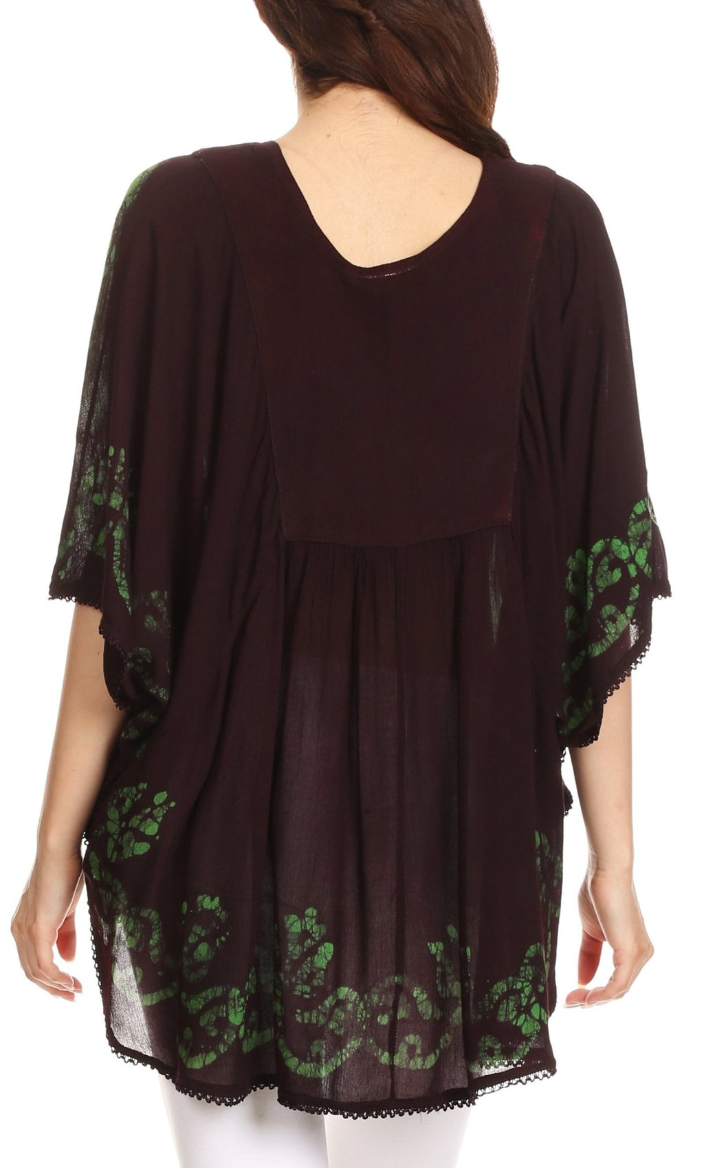 Sakkas Lynda Two Tone Batik Embroidered Palm Tree Peasant Top / Poncho tops La Vie Bien Sakkas Lynda Two Tone Batik Embroidered Palm Tree Peasant Top / Poncho