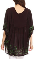 Sakkas Lynda Two Tone Batik Embroidered Palm Tree Peasant Top / Poncho tops La Vie Bien Sakkas Lynda Two Tone Batik Embroidered Palm Tree Peasant Top / Poncho