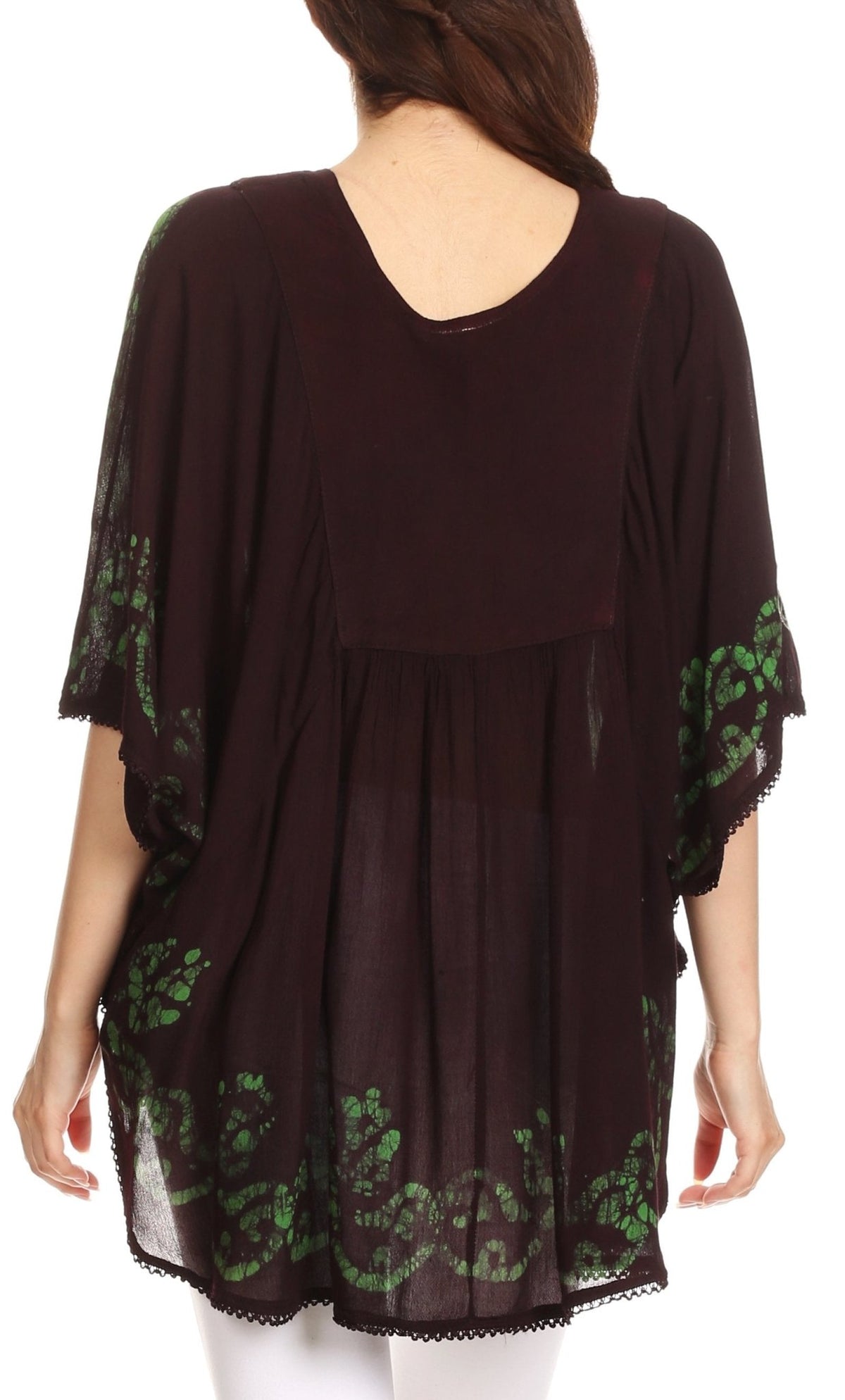 Sakkas Lynda Two Tone Batik Embroidered Palm Tree Peasant Top / Poncho tops La Vie Bien Sakkas Lynda Two Tone Batik Embroidered Palm Tree Peasant Top / Poncho