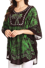 Sakkas Lynda Two Tone Batik Embroidered Palm Tree Peasant Top / Poncho tops La Vie Bien Sakkas Lynda Two Tone Batik Embroidered Palm Tree Peasant Top / Poncho