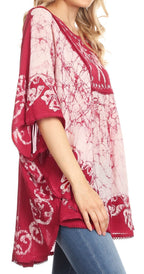 Sakkas Lynda Two Tone Batik Embroidered Palm Tree Peasant Top / Poncho tops La Vie Bien Sakkas Lynda Two Tone Batik Embroidered Palm Tree Peasant Top / Poncho