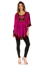 Sakkas Lynda Two Tone Batik Embroidered Palm Tree Peasant Top / Poncho tops La Vie Bien Sakkas Lynda Two Tone Batik Embroidered Palm Tree Peasant Top / Poncho