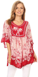 Sakkas Lynda Two Tone Batik Embroidered Palm Tree Peasant Top / Poncho tops La Vie Bien Sakkas Lynda Two Tone Batik Embroidered Palm Tree Peasant Top / Poncho